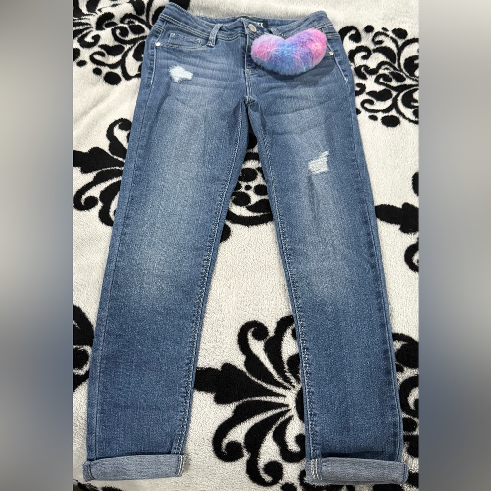 Blue Spice Girls Jeans Size 8 NWOT Multicolor Heart keychain still attached!